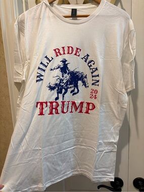 Gildan White Short-Sleeve Tee with Red & Blue Graphic TRUMP